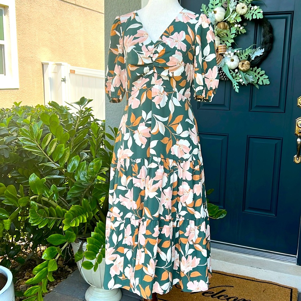 Gal Meets Glam Floral Dress - Green and Pink